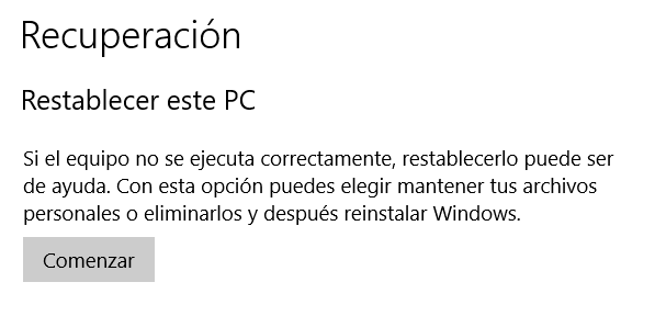 Recuperar PC Windows 10
