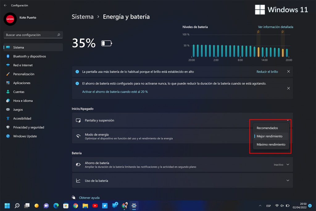 Cómo ahorrar batería de tu portátil en Windows 11