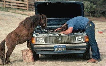 Hombre reparando coche