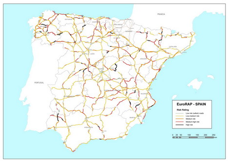 Mapa riesgo carreteras españolas