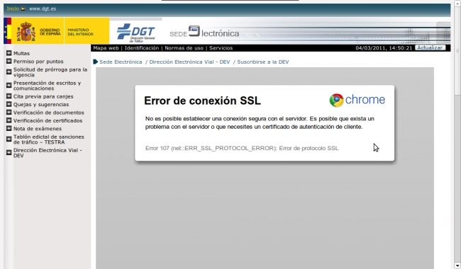 Error de conexión al darse de alta en la DEV