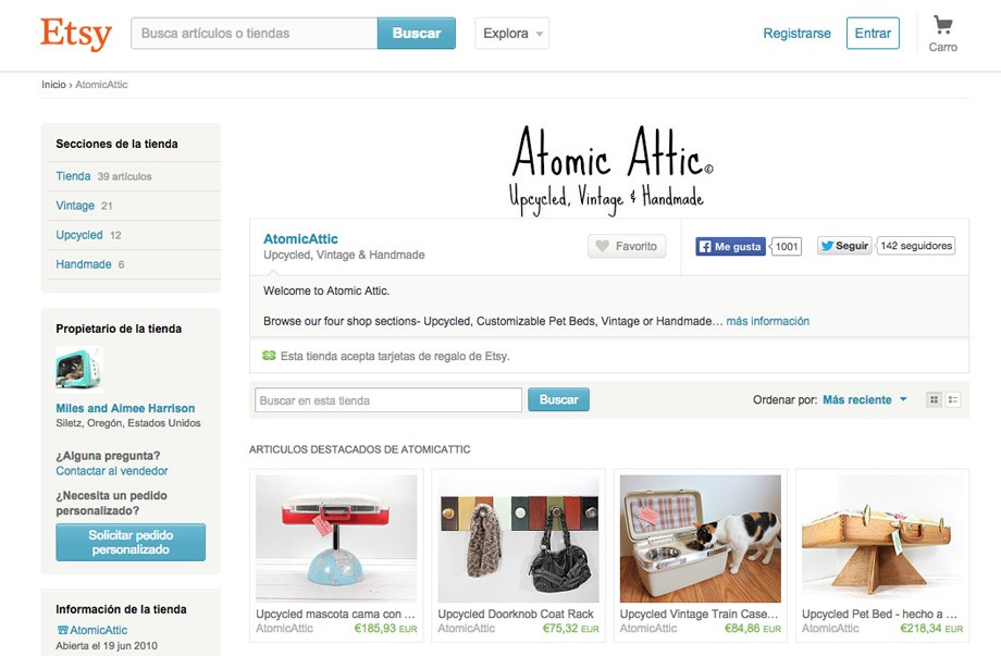 Ejemplo de tienda en Etsy