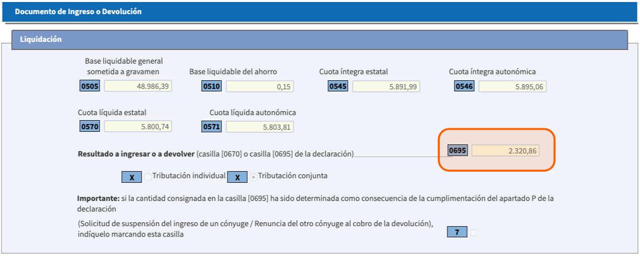 Declaración de la renta a pagar