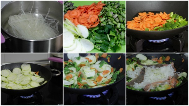 wok de verduras y gambas receta ligera