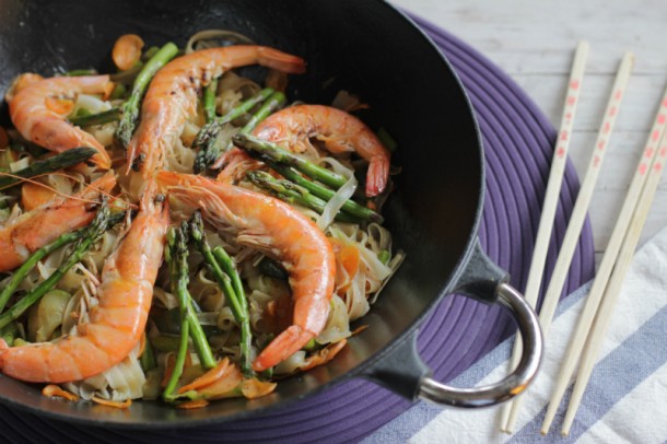 Wok de verduras y gambas receta